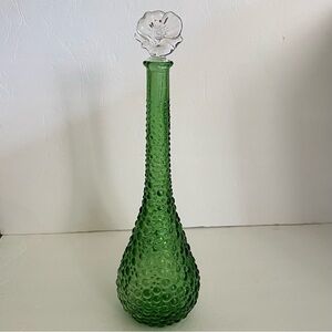 Emerald Green Decanter Empoli Bubble Glass 18” Italy